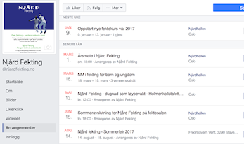 Viktige datoer og hendelser for Njård Fekting våren 2017